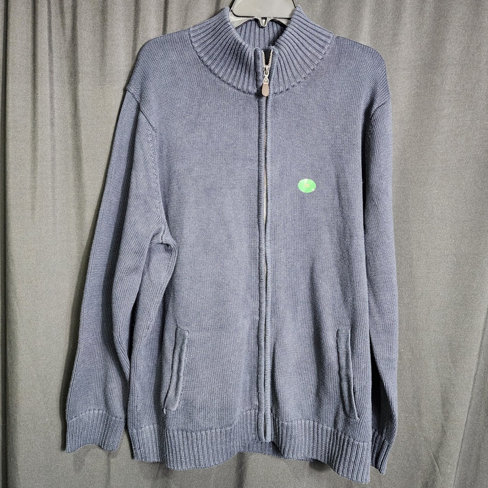 LL Bean Mens XXL Navy Blue 100% Cotton Full Zip Shaker Knit Cardigan Sweater